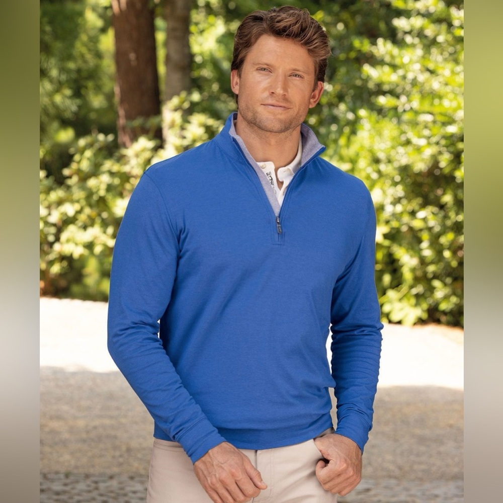Bobby Jones Performance Long-Sleeve Quarter-Zip Pullover Marine Blue/Gray, Med.